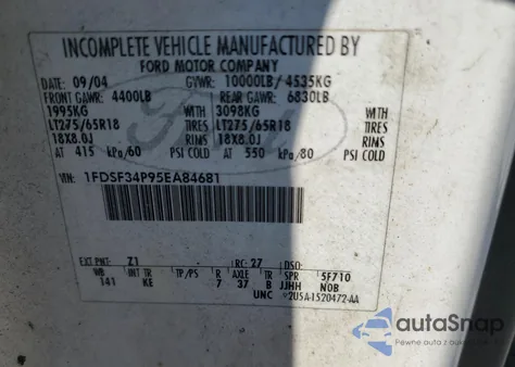 2005 Ford F350 Srw Super Duty from USA, damaged, VIN 1FDSF34P95EA84681